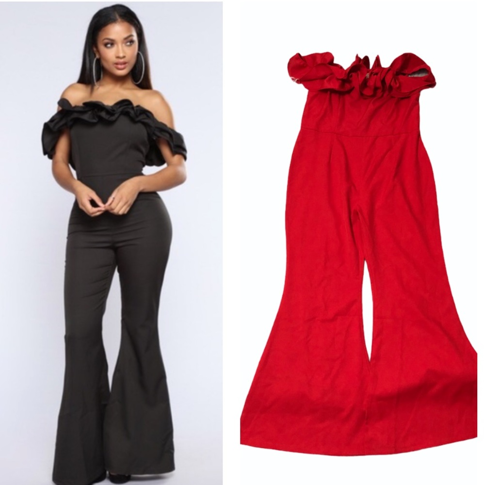 Forever 21 red ruffle wide leg jumpsuit